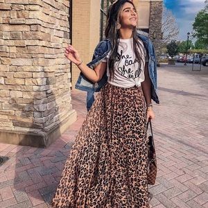 Leopard print pleated and lined skirt, EUC